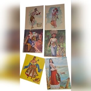 Vintage Pin-Up Art Prints Set Mexican Calendar Prints